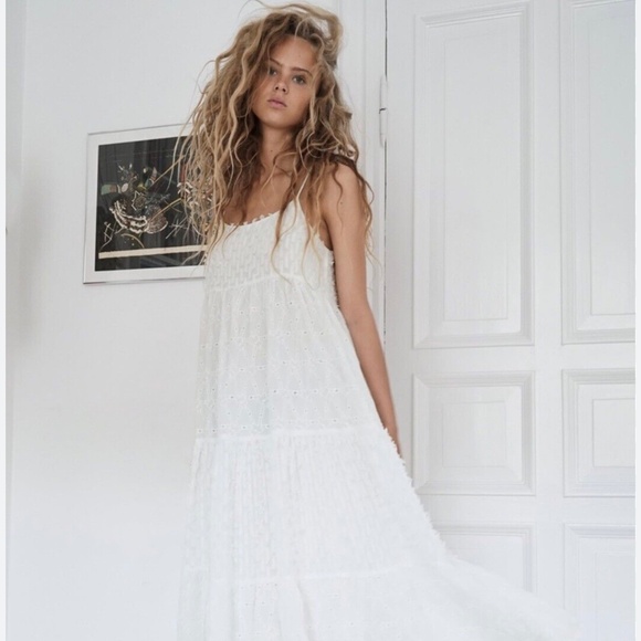 NWT Zara Embroidered Fringed Summer Dress Sz. L - Picture 1 of 7
